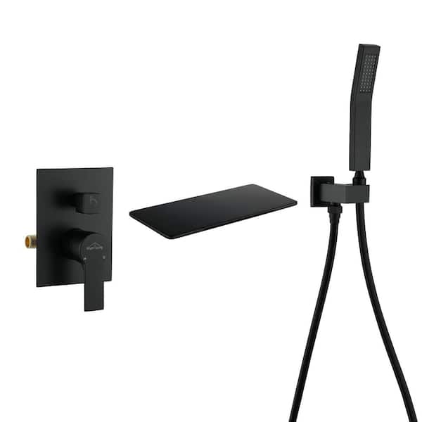 Single-Handle Wall Mount Roman Tub Faucet with Hand Shower in Matte Black