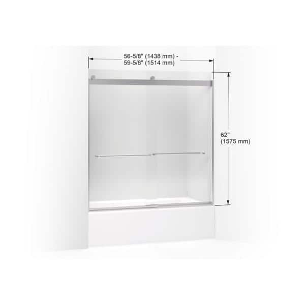 KOHLER Levity 59.625 in. W x 62 in. H Semi-Frameless Sliding Tub