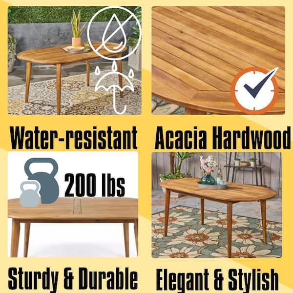 71 in. Teak Oval Acacia Wood Outdoor Dining Table for 4 Seaters