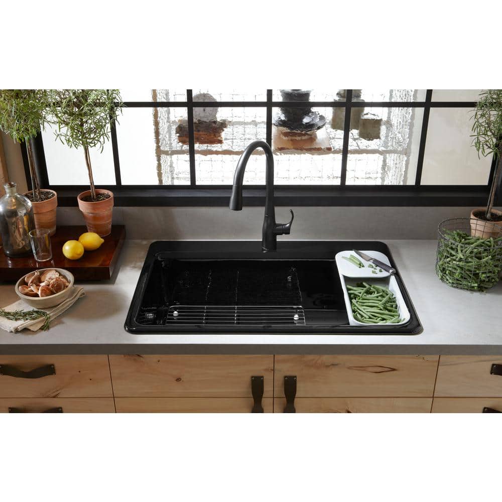 Elegant Riverby 33" White Cast Iron Single-Bowl Kitchen Sink with Accessories