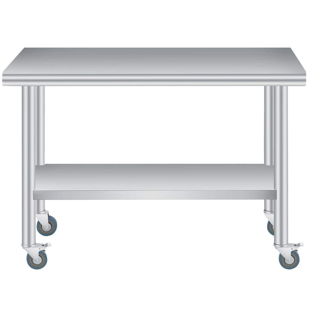 Stainless Steel Kitchen Prep Table Adjustable Undershelf, 4 Caster Wheels Heavy Duty Commercial Workstation 24x60in price history on PriceWatchPro