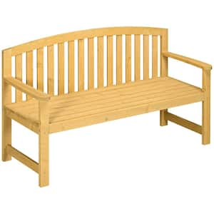 2-Person Natural Wood Outdoor Bench with Backrest and Armrest