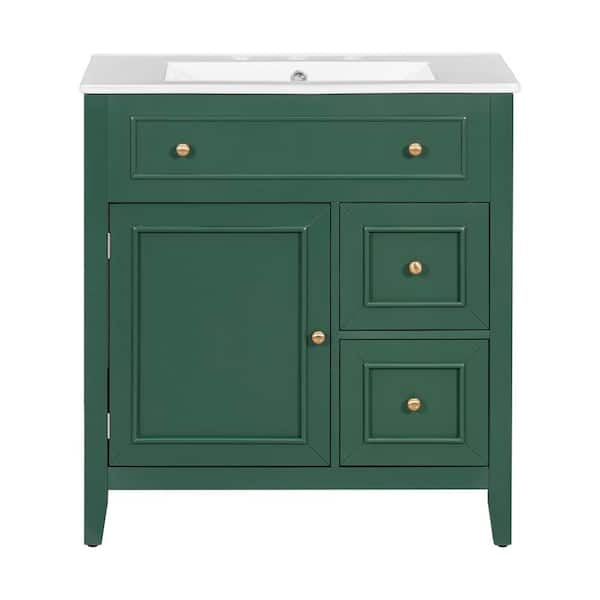 Unbranded 30 in. W x 18.3 in. D x 32.5 in. H Freestanding Bath Vanity in Green with White Solid Ceramic Top
