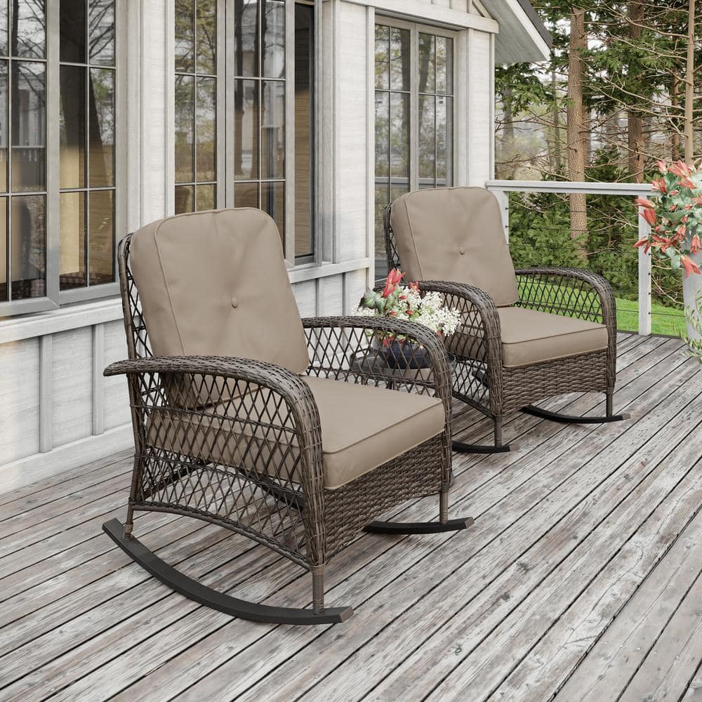 Salerno Brown Handwoven Resin Wicker Outdoor Rocking Chair