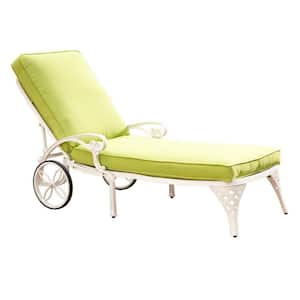 Sanibel White Cast Aluminum Outdoor Chase Lounge with Green Cushion
