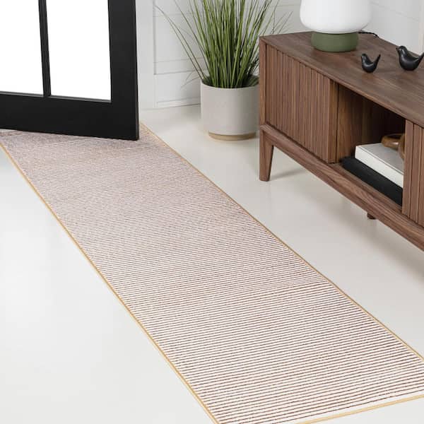 Cole Modern Minimalist Pinstripe High-Low White/Gold 2 ft. x 8 ft. Runner Rug