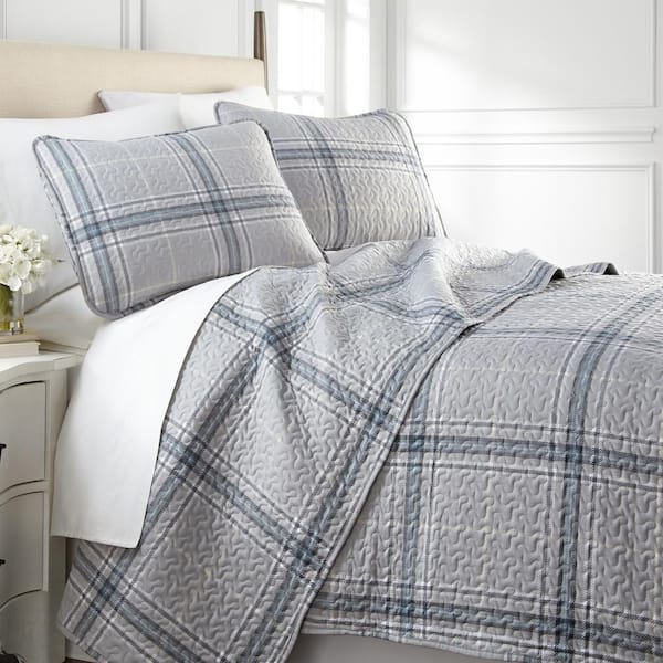 Southshore Fine Linens Vilano Plaid Gray 2-Piece Twin Microfiber Quilt and Sham Set