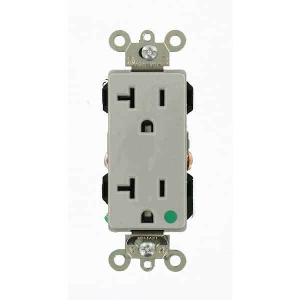 Leviton Decora Plus 20 Amp 125 V Hospital Grade Duplex Outlet/Receptacle, Gray (1-Pack) 16362-HGG