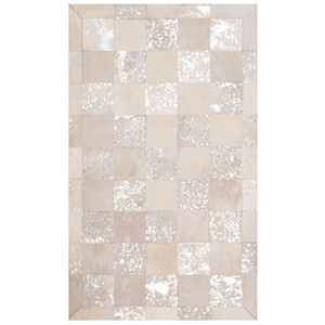 Studio Leather Ivory/Silver 3 ft. x 5 ft. Geometric Checkered Area Rug