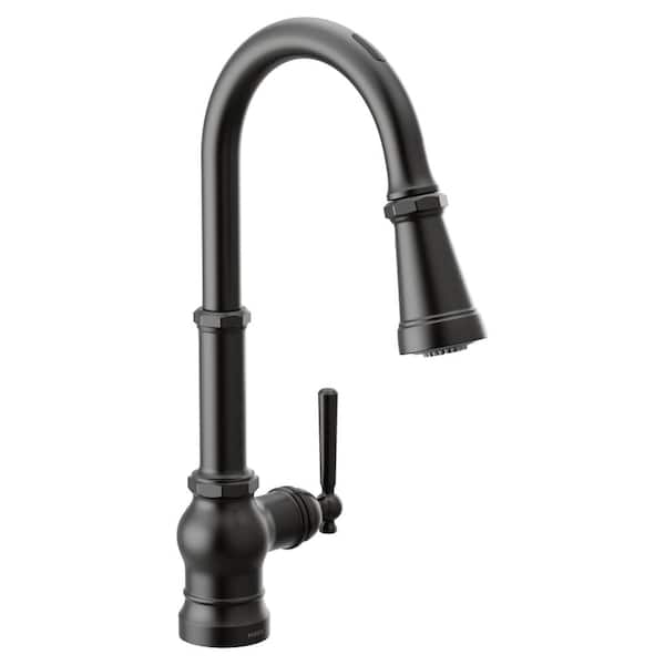 MOEN Paterson Single-Handle Smart Touchless Pull Down Sprayer Kitchen Faucet with Voice Control & Power Boost in Matte Black
