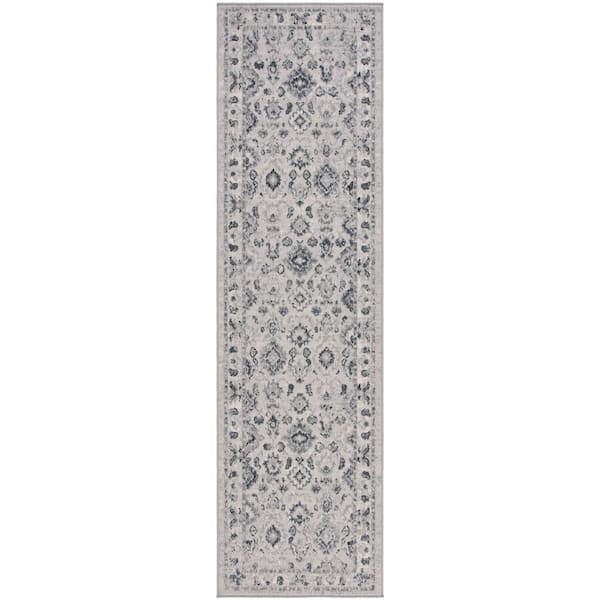 Odyssey 2 ft. x 8 ft. Gray/Black Floral Border Runner Rug