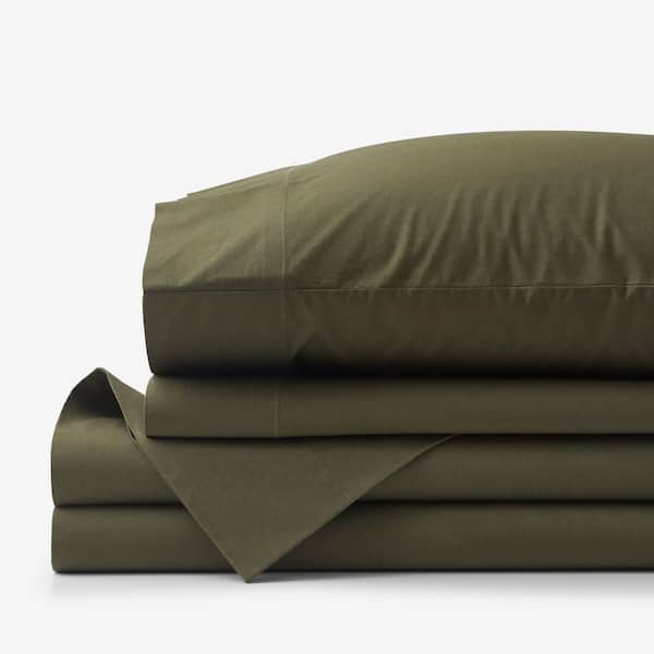 Company Cotton Garment Wash 4-Piece Olive Cotton Percale Queen Sheet Set