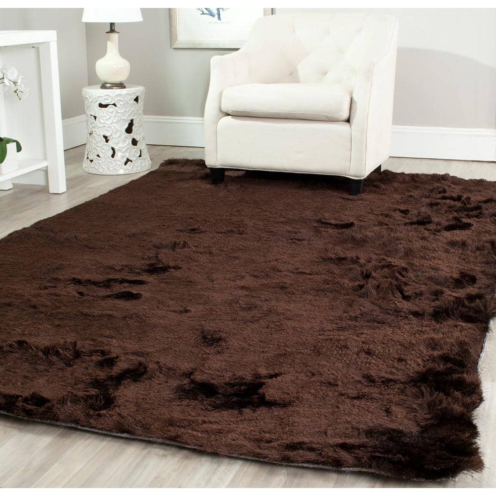 Handmade Chocolate Round Shag Fur Area Rug, 5' x 8'
