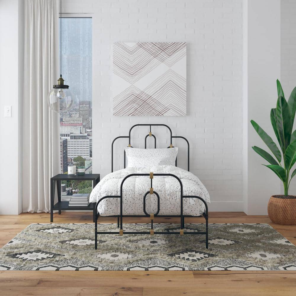 Olivia Twin Black and Gold Metal Bed Frame with Headboard