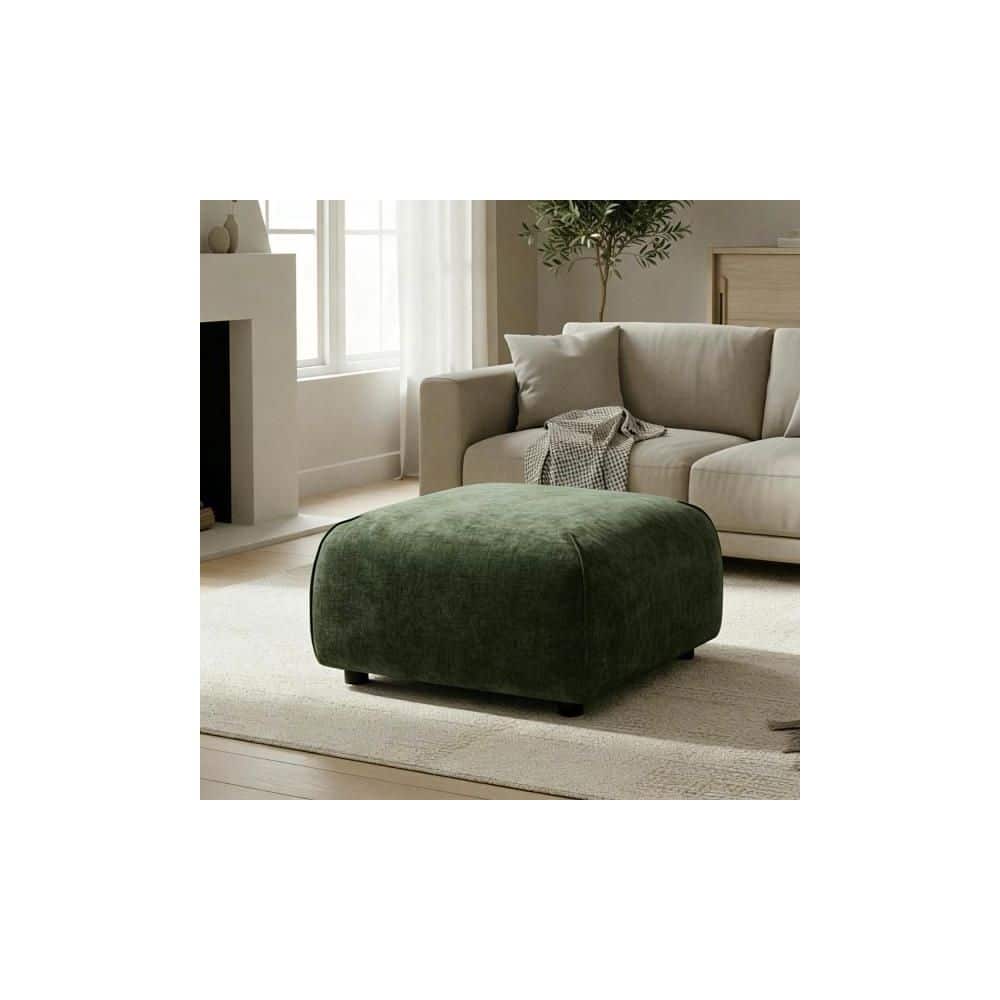 Lilah Green Polyester Upholstery Square Ottoman for Living Room & Home