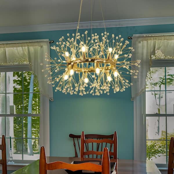 Calzada Modern 12-Light Gold Sputnik Firework Chandelier, Round Pendant Ceiling Lighting
