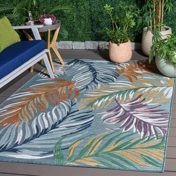 Cabana 4 x 6 Aqua/Multi Leaf Area Rug