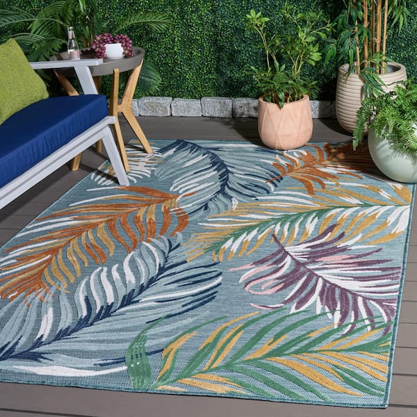 Cabana 5 x 8 Aqua/Multi Leaf Area Rug