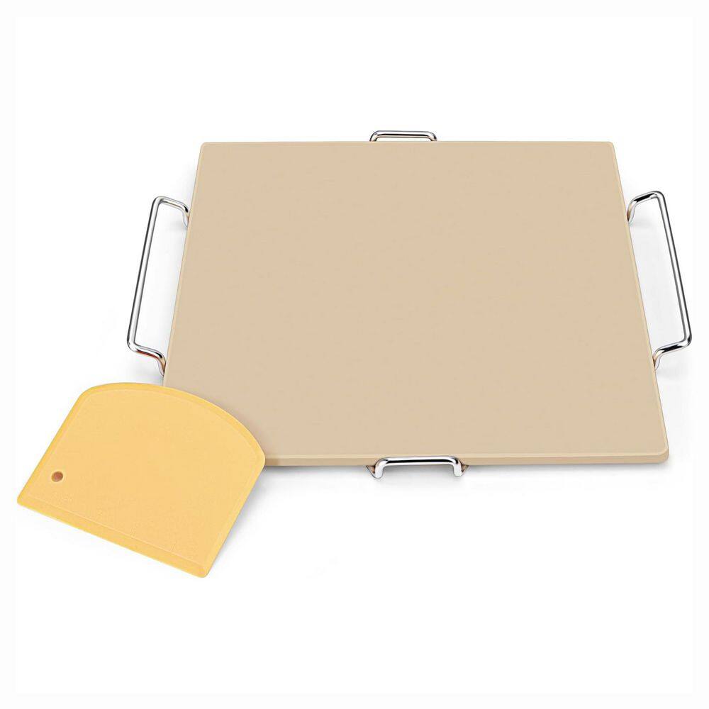 Square Cordierite Pizza Stone with Stainless Steel Rack and Dough Scraper, Natural Finish, 1 Piece price history on PriceWatchPro