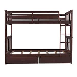 Espresso Twin-Over-Twin Bunk Bed with Ladders and 2 Storage Drawers