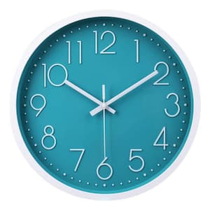 12 in. Modern Non-Ticking Silent Battery-Operated Round Wall Clock, Simple Style Decor for Home, School and Office, Teal