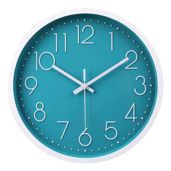 Afoxsos 12 in. Modern Non-Ticking Silent Battery-Operated Round Wall Clock, Simple Style Decor for Home, School and Office, Teal