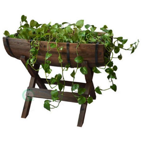 Gardenised 20 in. W x 13.5 in. D x 14.5 in. H Wood Half Barrel Planter with Stand