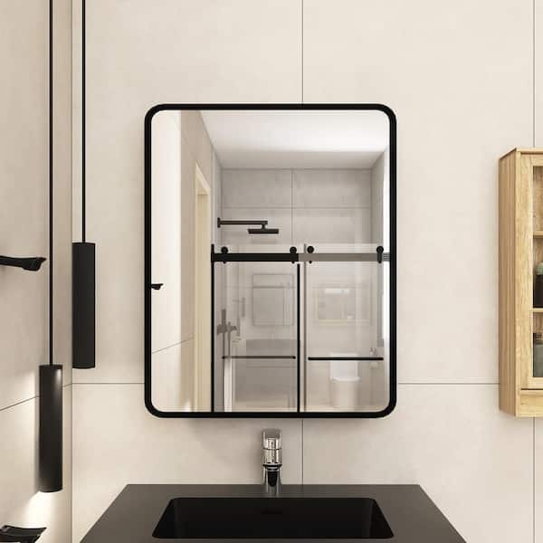 Staykiwi 24 in. W x 30 in. H Rectangular Framed Horizontal or Vertical Hanging Wall Bathroom Vanity Mirror in Black