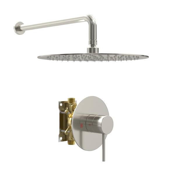 Dimakai 1-Spray Patterns 10 in. Stainless Steel Wall Mounted Fixed Shower Head in Brushed Nickel with Brass Body Valve