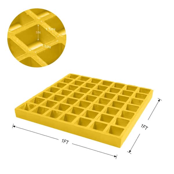 Wellco 1.5 x 1.5 x 1 in., 1 x 4 ft., Fiberglass Molded Grating Composite for Outdoor Drain Cover Deck Tile, Yellow
