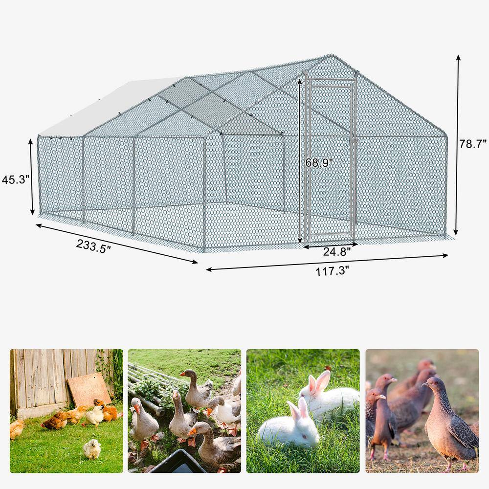 Large Galvanized Steel Chicken Coop with Waterproof Cover