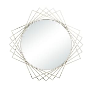 42 in. x 42 in. Round Framed Silver Geometric Wall Mirror