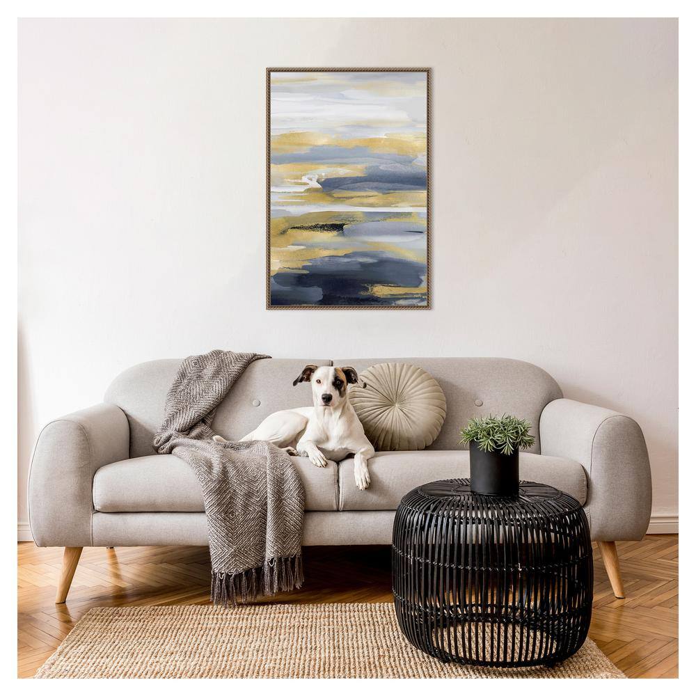 Intuition Blue and Gold Abstract Canvas with Bronze Frame