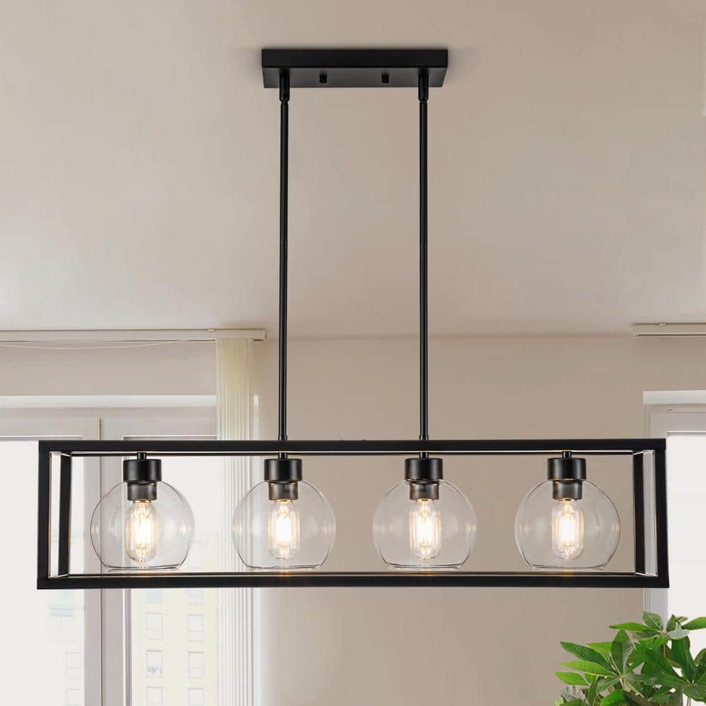 Modern 4-Lights Globe Glass Pendant Light 4-Light Matte Black Industrial Ha