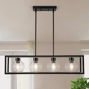 Modern 4-Lights Globe Glass Pendant Light 4-Light Matte Black Industrial Hanging Kitchen Island Light with Metal Shell