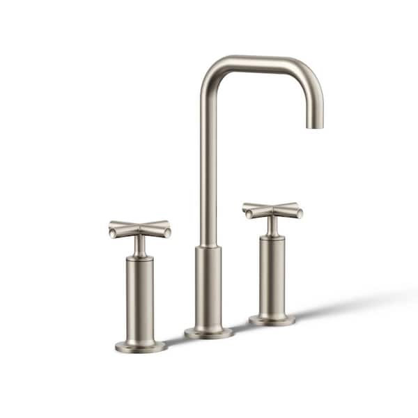 KOHLER Purist 8 in. Widespread 2-Handle Mid-Arc Bathroom Faucet in Vibrant Brushed Nickel with High Gooseneck Spout