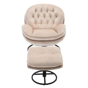 Luxurious Combination of High-Quality Soft Velvet Fabric and Metal Frame Beige Accent Chair with Ottoman (set of 2)