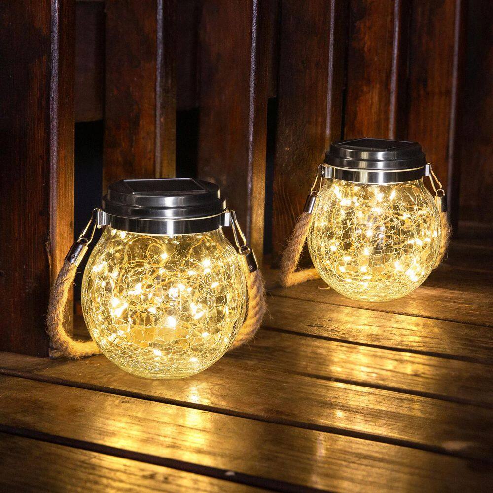 WYZM Integrated LED White Solar Crackle Glass Ball, Garden Path