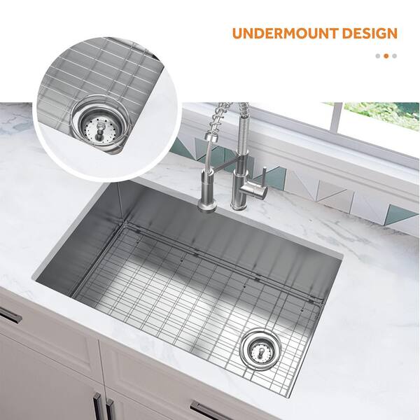 White Stainless Steel Handmade Basin Gourmet Sink with Offset Drain and Faucet Hole Kitchen Sink Small 