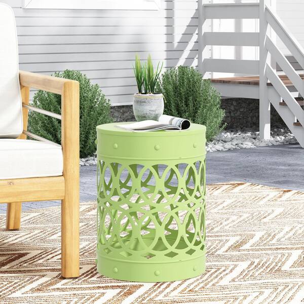 Tenleaf 14 in. Green Round Top Metal Outdoor Side Table NDJ