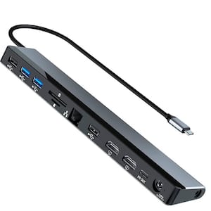 USB C Docking Station Dual Monitor with 96W Power Adapter: NewQ 12-in-1 Thunderbolt 3 : 4 Dock, Dual 4K HDMI, 4 USB