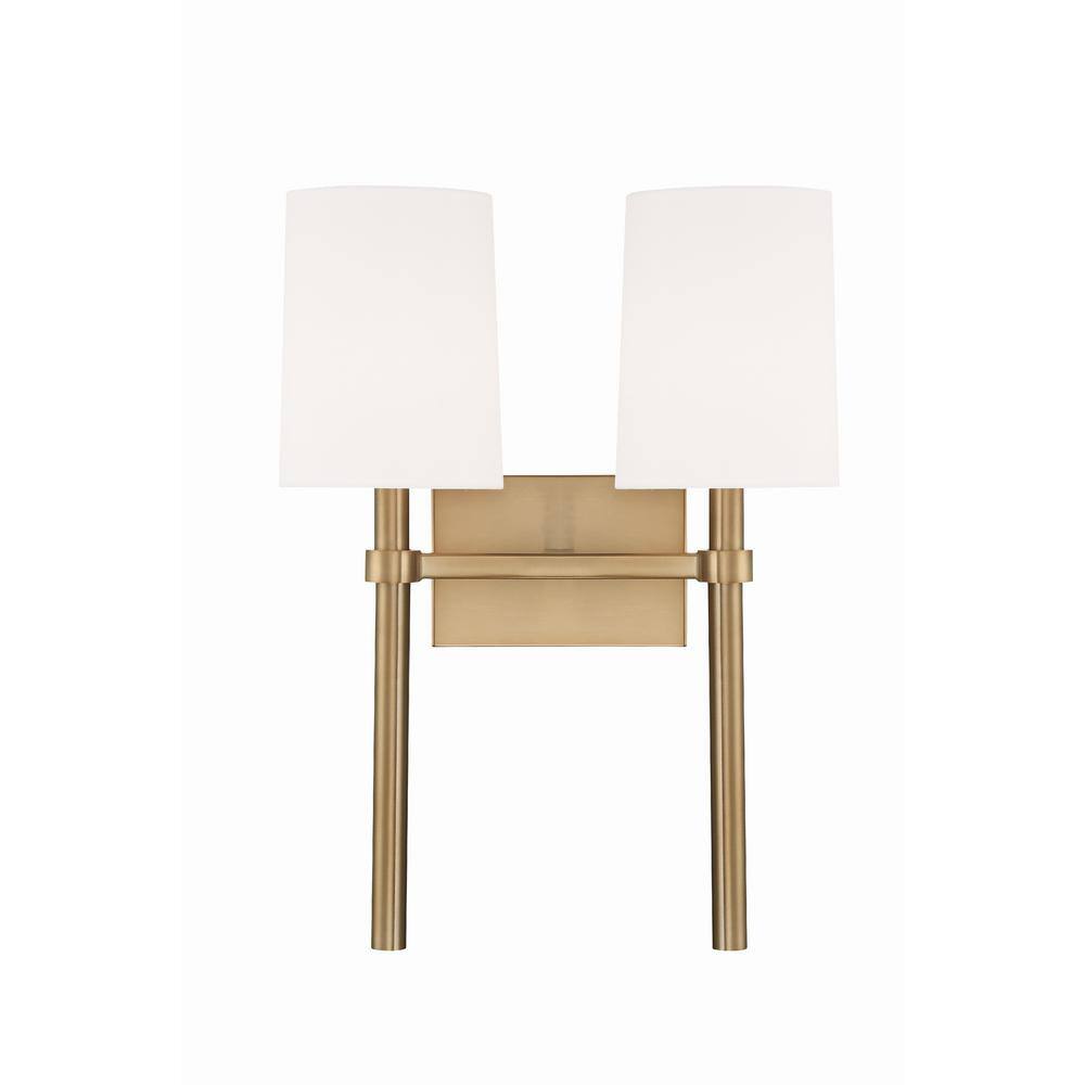 Vibrant Gold 2-Light Sconce with White Silk Shades
