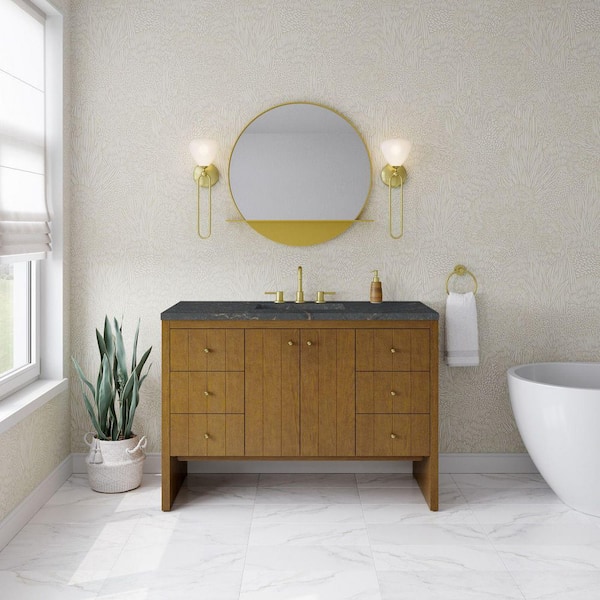 Hudson 48.0 in. Single Bath Vanity in Honey Oak with Parisien Bleu Quartz Top