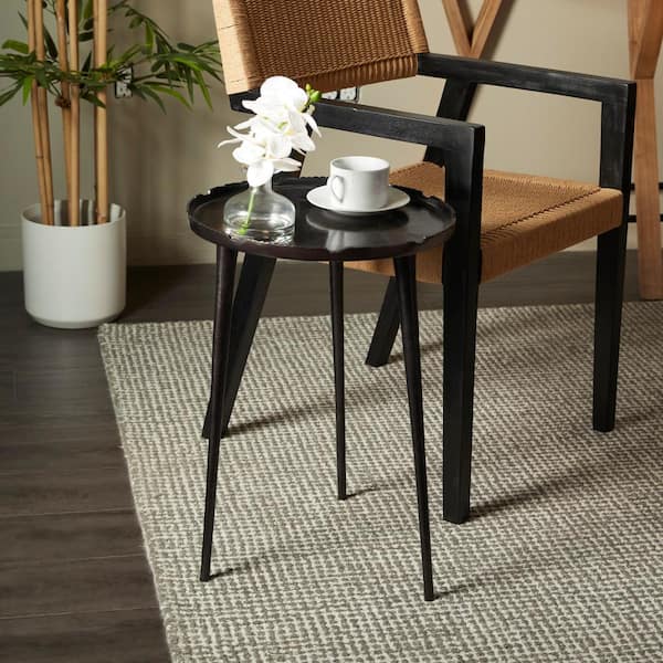 Litton Lane Caspian 16 in. Black Large Round Aluminum End Table with Tray Top