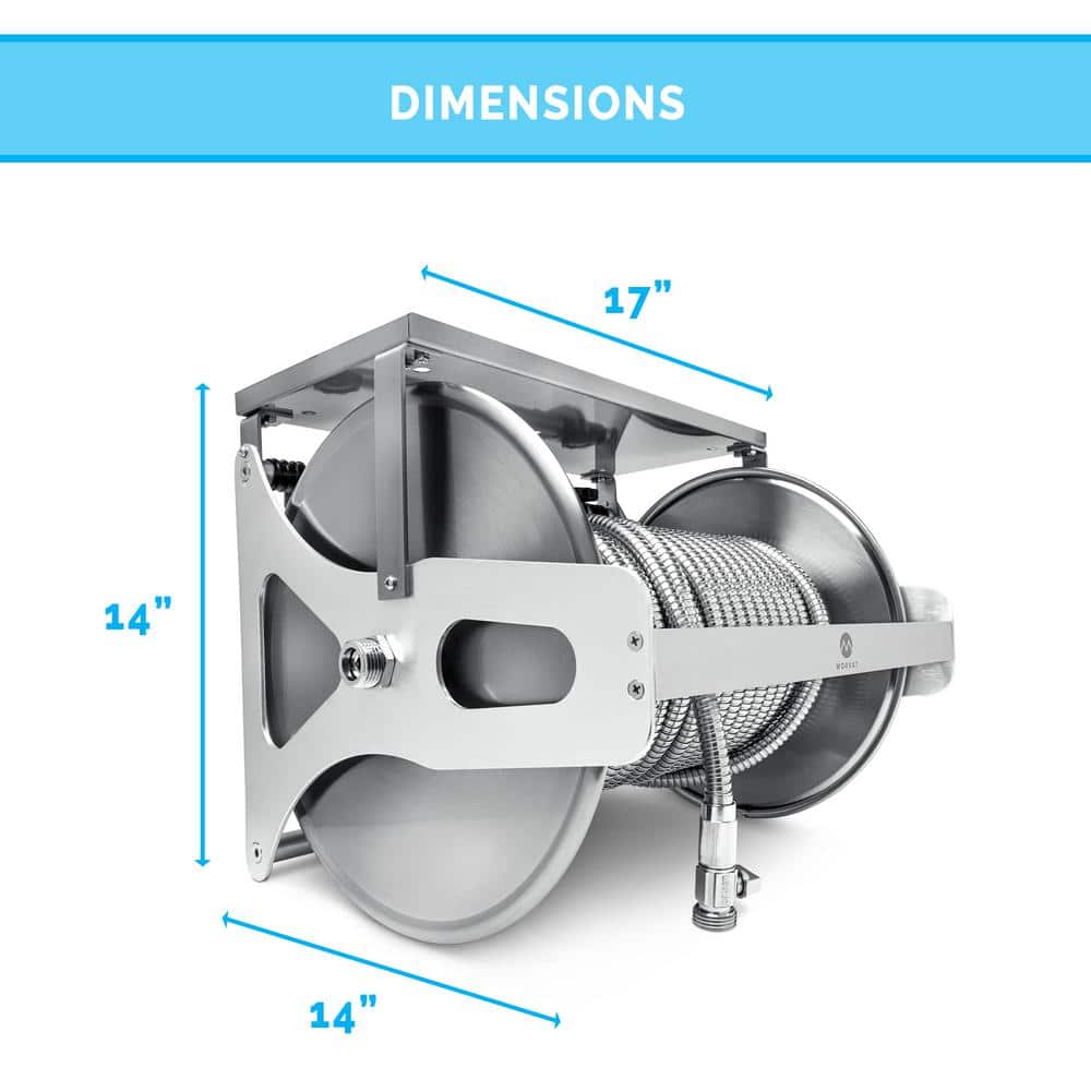 Heavy-Duty Stainless Steel Wall-Mount Hose Reel with 100FT Hose