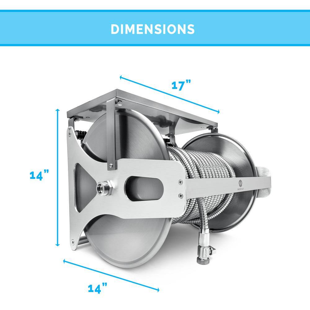 Stainless Steel Wall-Mount Hose Reel with Crank and Shelf