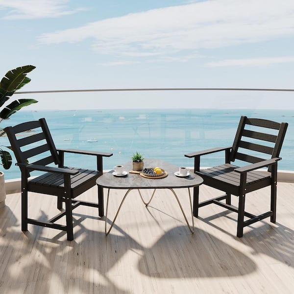FUFU&GAGA HDPE Patio Dining Chair Set of 2, Heavy Duty Wood-Like