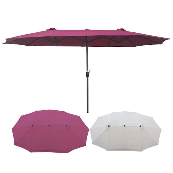 Unbranded 15 ft. Metal Market Patio Umbrella in Burgundy with Crank and Wind Vents for Garden Deck Backyard Pool