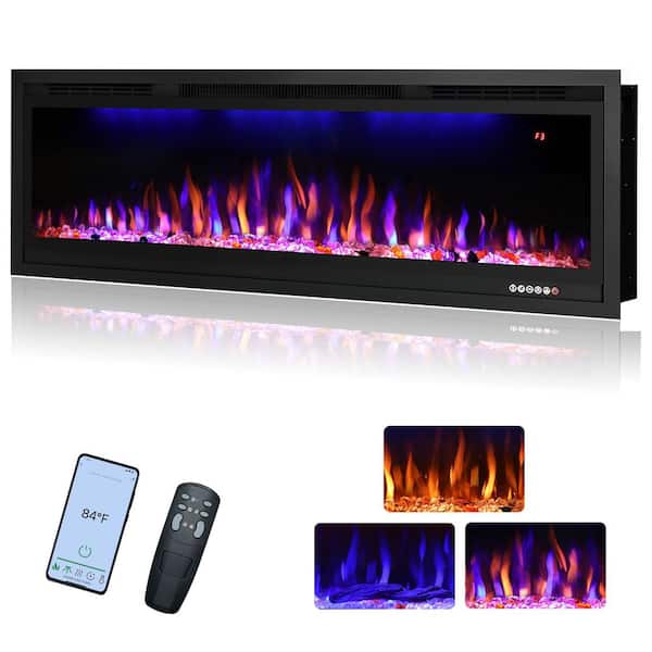 50 in. Smart Electric Fireplace Inserts with APP Control in Black