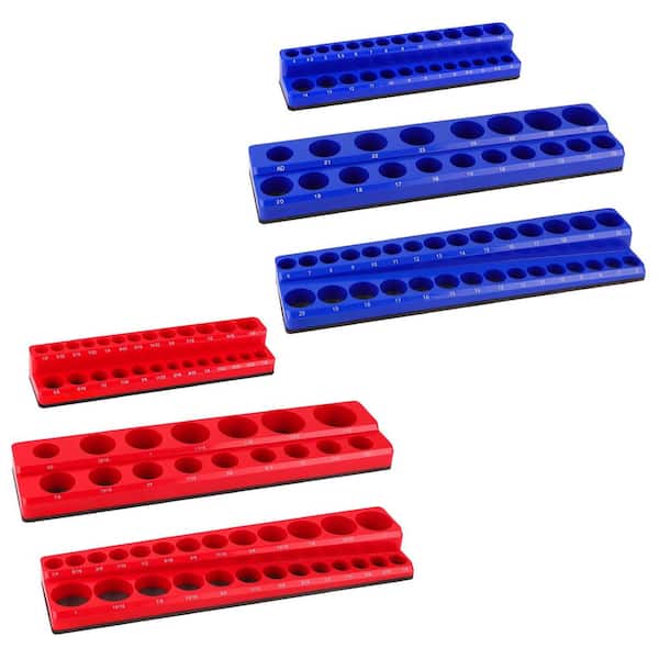 Blue Red ABS Plastic Magnetic Socket Organizer Set SAE Metric Socket Holders Accessory Type 6-Piece